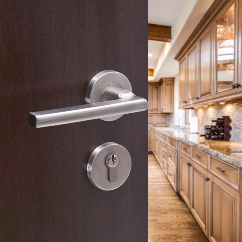 304拉丝不锈钢室内卧室门锁046空心扁管简约门锁执手仿精铸拉手