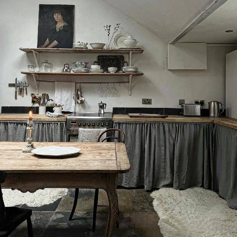 【折扣价】禁欲系灰色日式棉麻原木风窗帘半帘缕空复古免打孔门帘