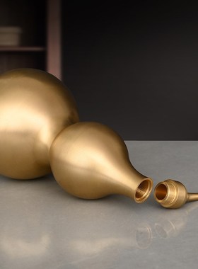 黄铜福禄双全葫芦摆件光面八卦葫芦有叶开口空心葫芦家居客厅装饰