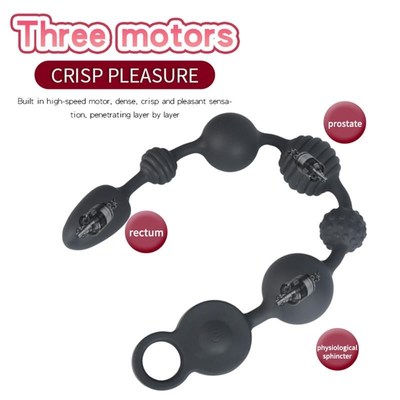 Long Anal Beads Plug Vibrator Silicone Vibrating Butt Plug S