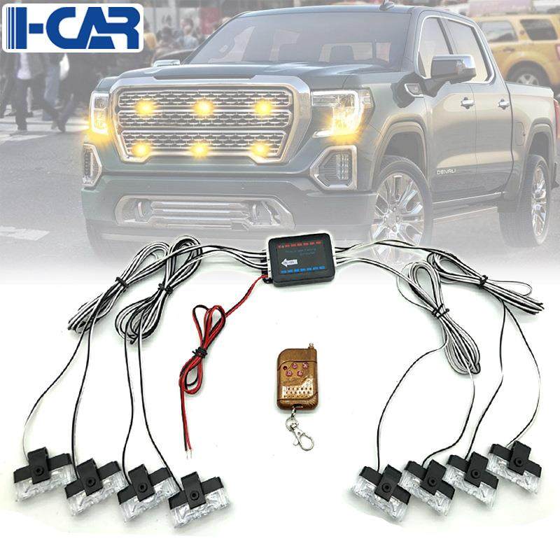 无线遥控48LED一拖八LED汽车中网爆闪灯警示灯格栅夹子灯8*2led