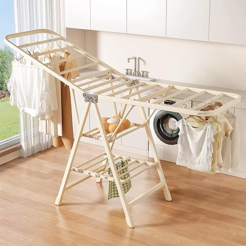 法式奶油折叠晾衣架落地室内简易挂衣架子阳台防风户外晒被子神器