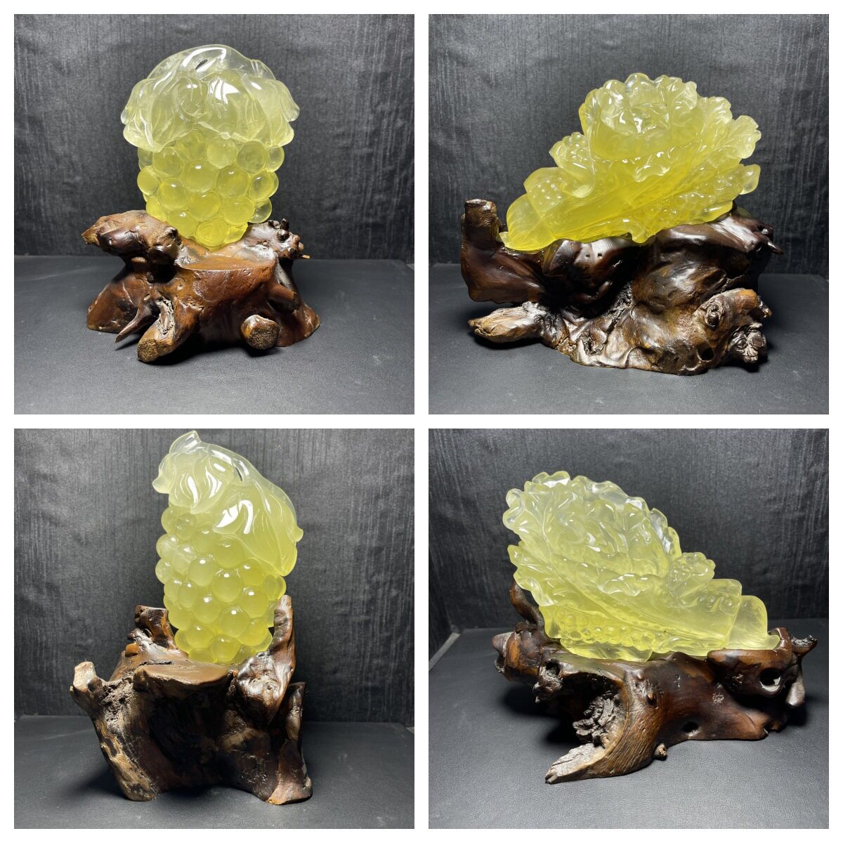 天然黄水晶招财白菜多子多福葡萄水晶原石原矿根雕摆件直播供货