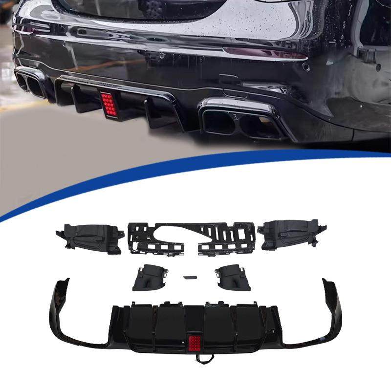 适用于2016-2023款奔驰E级W213改巴博斯款后唇尾喉套件带LED灯