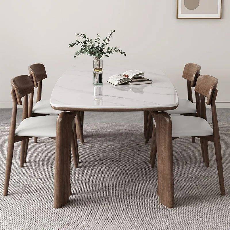 北欧岩板餐桌餐腿桌椅组合实木家用现代简约小户型长