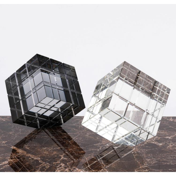 现代简约创意水晶方块摆件几何工艺品装饰品软装摆设