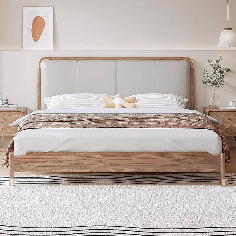 北欧全实木床真皮软包白蜡木纯实木双人床现代简约主卧轻奢床1米5