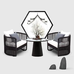 新中式风格户外沙发庭院花园摆样藤沙发茶几组合阳台休闲双人沙发