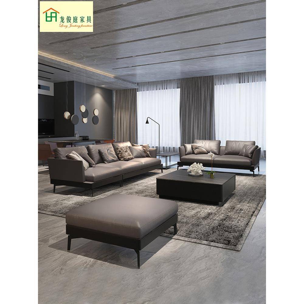 意式沙发轻奢纳帕真皮家具大户型客厅灰色北欧简约现代港式样板房