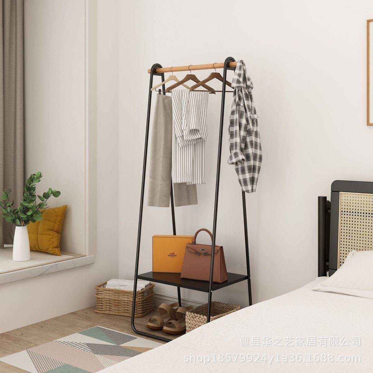 晾衣架落地主卧内挂衣架阳台晒衣架家用简易晾衣杆宿舍晒衣服架子