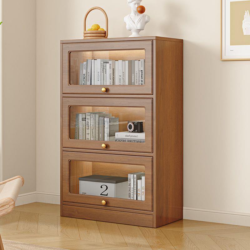 实木书柜带玻璃门书架置物架落地柜家用客厅展示新中式防尘收纳柜