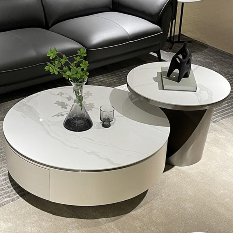 意式轻奢岩板茶几圆形组合小户型高级感客厅家用现代简约茶几