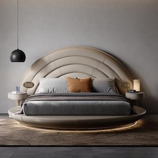轻奢全真皮悬浮床2024年新款 双人床大床 别墅主卧圆床意式