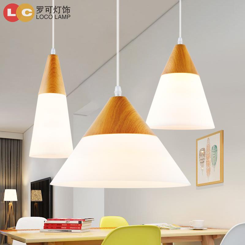 北欧餐厅吊灯现代简约木纹玻璃小客厅卧室吊灯具创意个性吧台吊灯