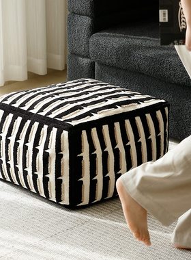 ILA懒人沙发绣浮雕古米坐墩拉黑色立体脚凳M客厅蒲团坐垫墩子中