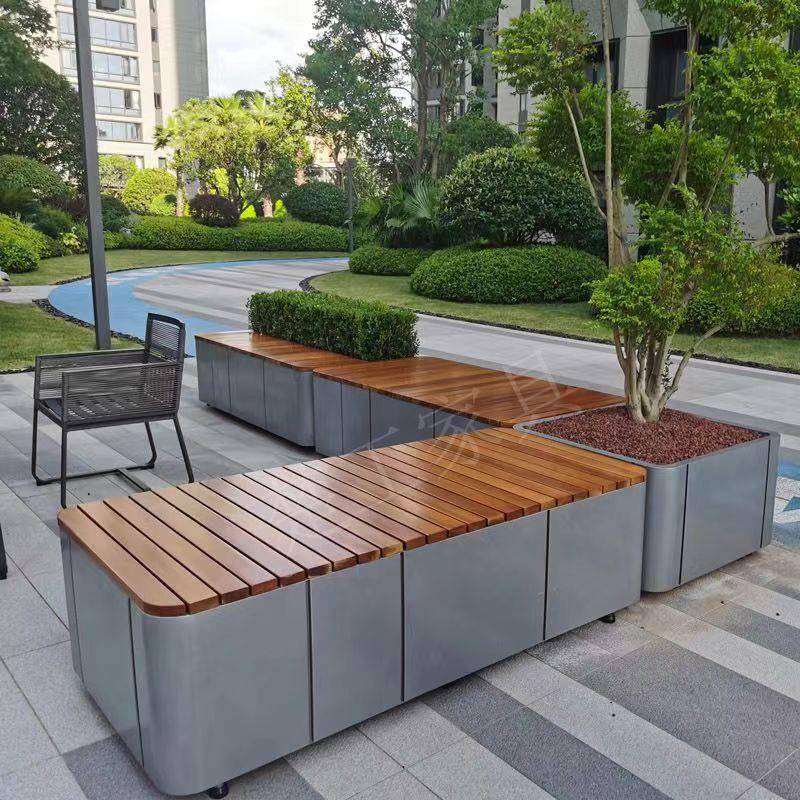 户外花箱坐凳咖啡店外摆商业街长方形坐凳花盆隔断围栏花坛座椅