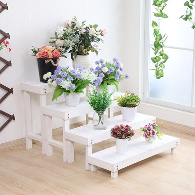 白色简约阶梯花架实木梯形单个多层落地式阳台木头多肉绿萝花盆架