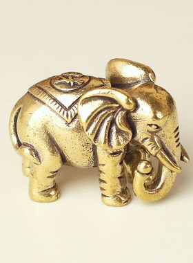 实心黄铜大象 可爱福像呆萌财像招财进宝 纯铜桌面摆件茶宠装饰品