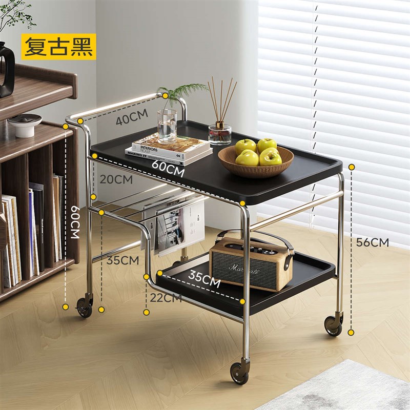 边几可移动茶几小桌子中古风复古小推车置物架沙发边几边柜客厅