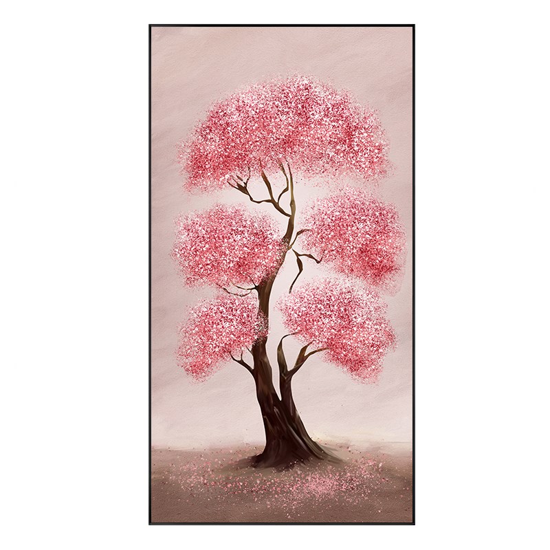 大芬村玄关挂画发财树走廊尽头装饰画粉色竖版楼梯间壁画奶油风图片
