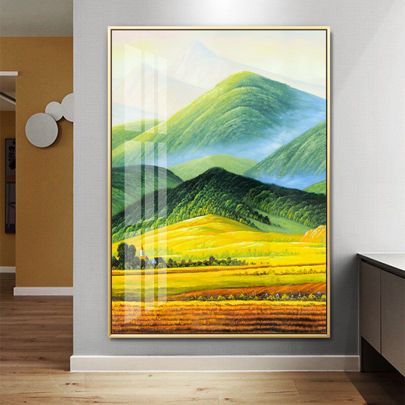 巨人山玄关过道背有靠山装饰画现代客餐厅美式挂画招财风景墙壁画