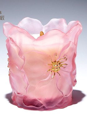 高档琉璃牡丹花烛台高级感轻奢风佛前供灯香薰摆件欧式家用工艺品