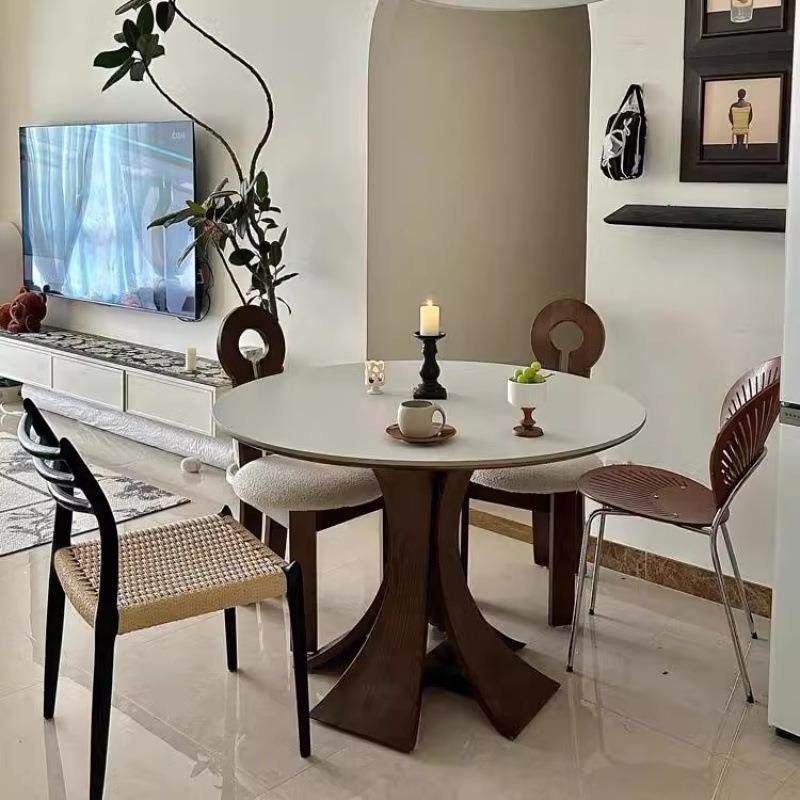 复古风古风实木岩板餐桌圆桌家用小户型现代圆形简约饭桌法式,机械设备,其他机械设备,淘宝优惠券,粉丝福利购,淘宝优惠卷