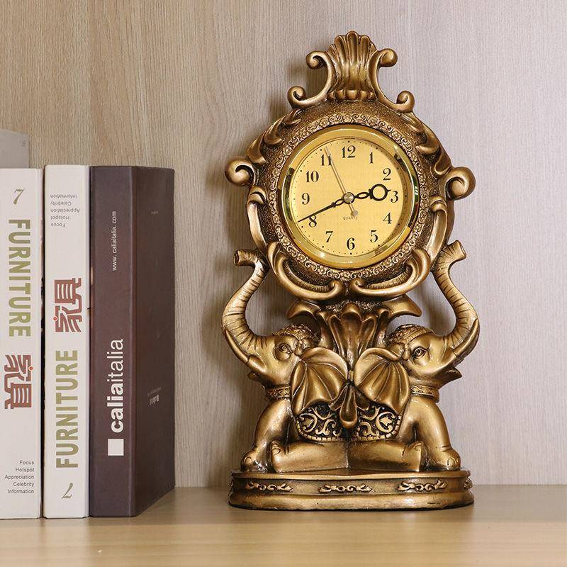2U8K小象时钟客厅摆放钟表台式家用座钟欧式复古摆件摆钟轻奢