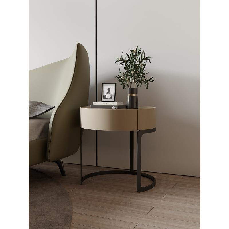 TS179意式极简实木烤漆床头柜轻奢卧室奶油风床边柜北欧创意圆形