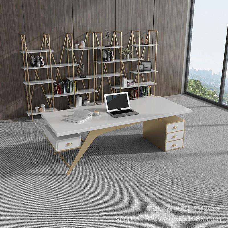 北欧创意实木办公桌带柜子工业风铁艺休闲办公室轻奢设计电脑桌子