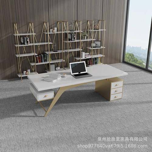 北欧创意实木办公桌带柜子工业风铁艺休闲办公室轻奢设计电脑桌子