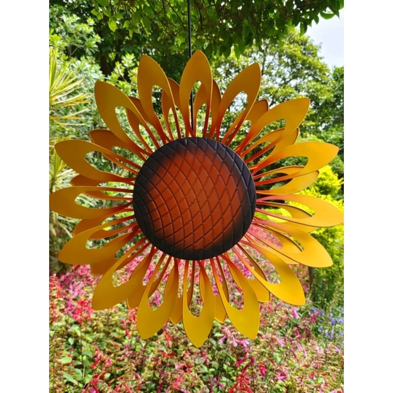 户外乡村同款美式公园庭院别墅装饰迎风转铁艺垂直悬挂向日葵风车