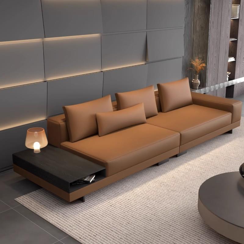 2025新款意式极简沙发客厅轻奢现代别墅高级感四人位直排真皮沙发