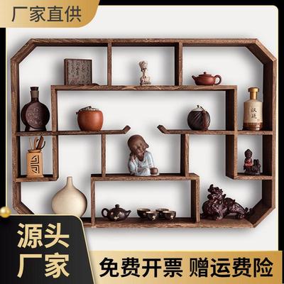 博古架实木中式壁挂式茶架子置物架墙上简约现代客厅多宝阁博物架