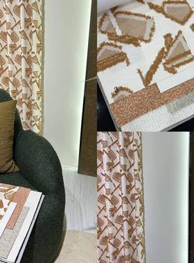 门幅290cm左右橙色中古风格现代简约剪花工艺提花窗帘布软装布