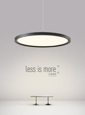 北欧led餐厅书房吊灯现代简约圆形个性单头黑色吊灯轻奢圆盘灯具