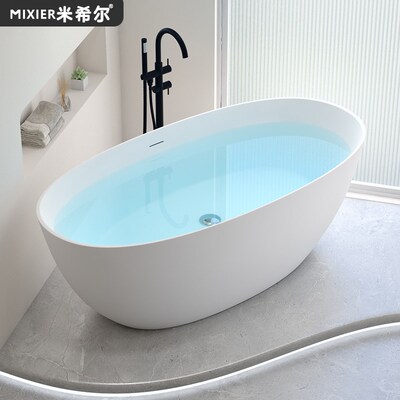 独立式人造石浴缸家用小户型双人网红酒店民宿椭圆形浴盆PMMA定制