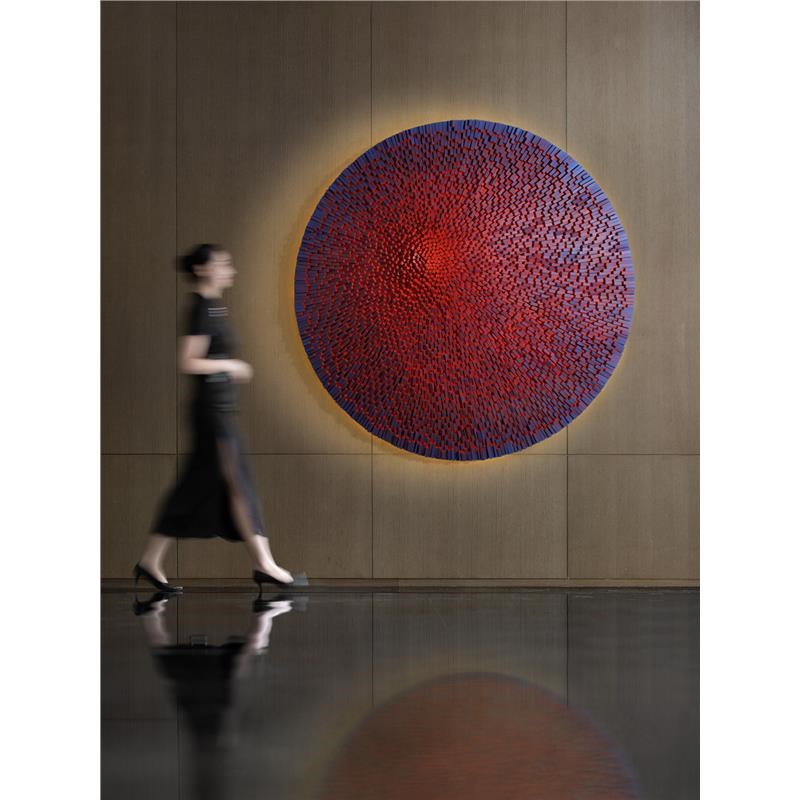 样板间高级感渐变玄关装饰画圆形带灯抽象艺术挂画手工立体实物画图片