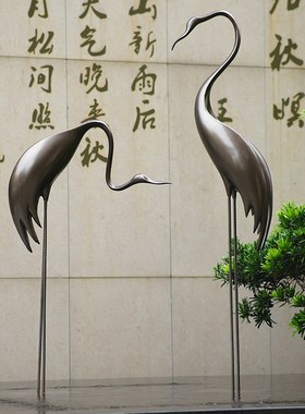 户外仿铜仙鹤售楼部水池雕塑水景摆设新中式庭院园林装饰造景摆件