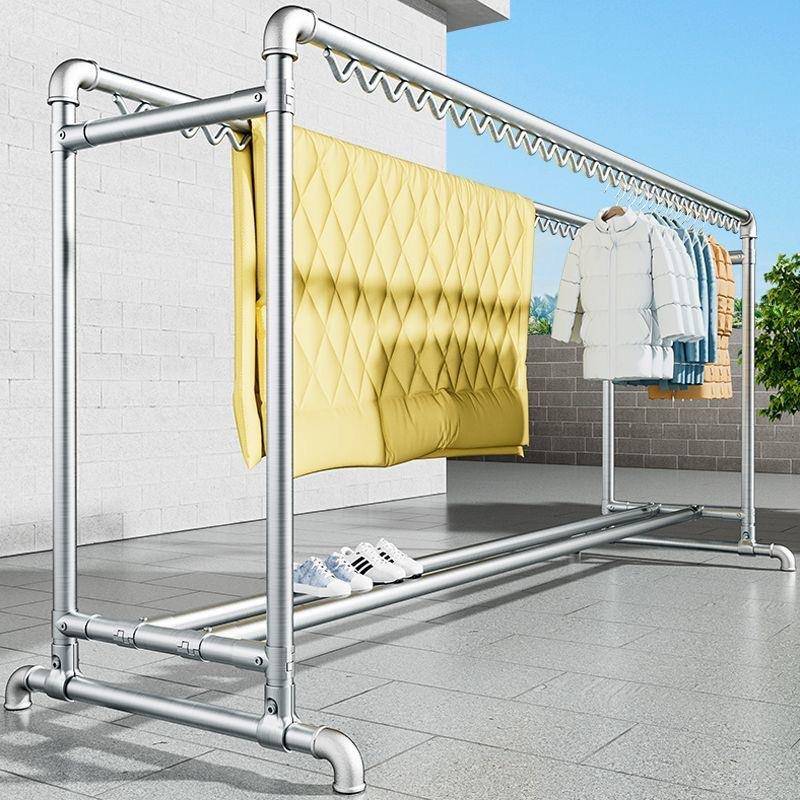 晾衣架阳台晾被加厚双杆衣帽架室外晾晒衣杆落地钢管简易衣架子