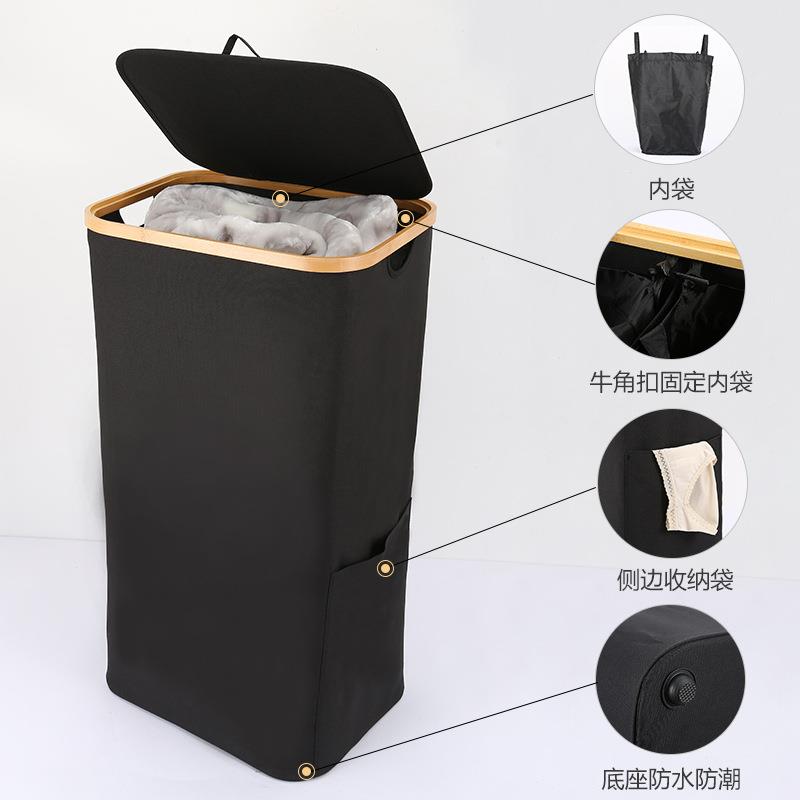 热卖可折叠竹圈脏衣收纳篮家用大容量立式衣物收纳脏衣篓现货