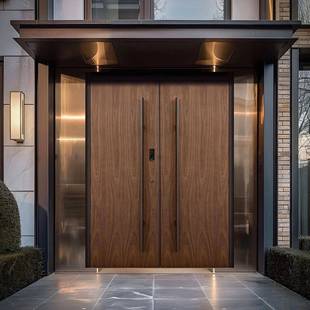 高级感转印木纹田野原木风情自建房别墅大门铸铝门防盗门入户门