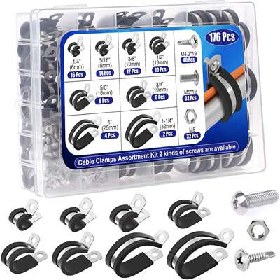176PCS电缆夹组合套件304不锈钢橡胶垫管夹8种尺寸热销组合