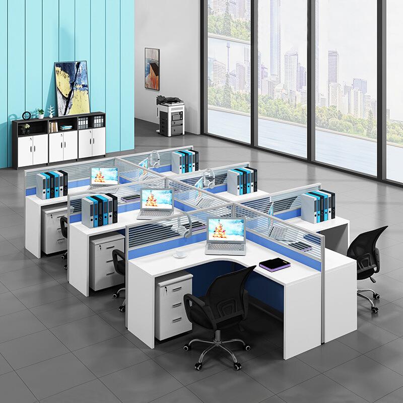 广州L型办公桌椅卡位4人位办公卡座屏风桌隔断6人职员弧形电脑桌