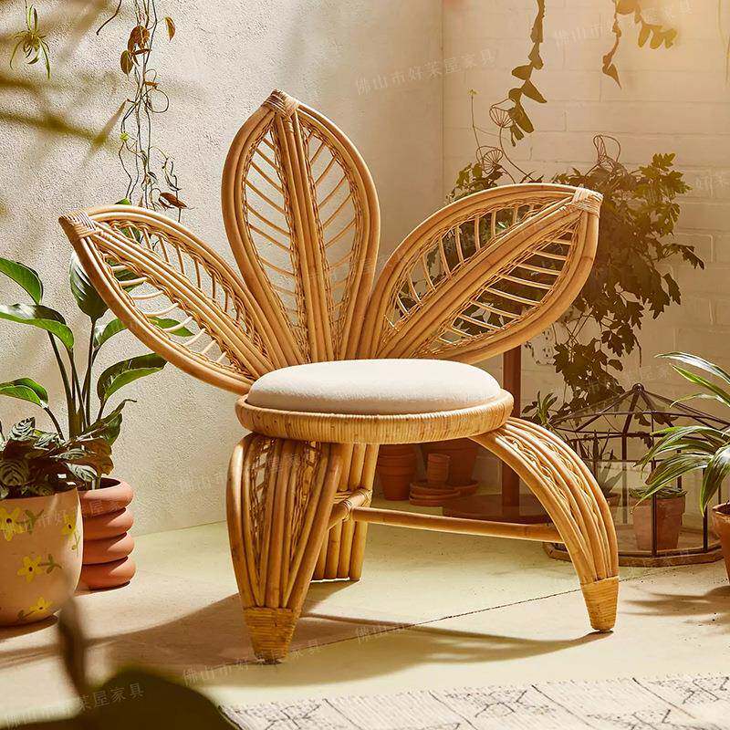 藤编沙发阳台休闲花瓣椅北欧简约设计师天然全藤民宿客栈三人沙发