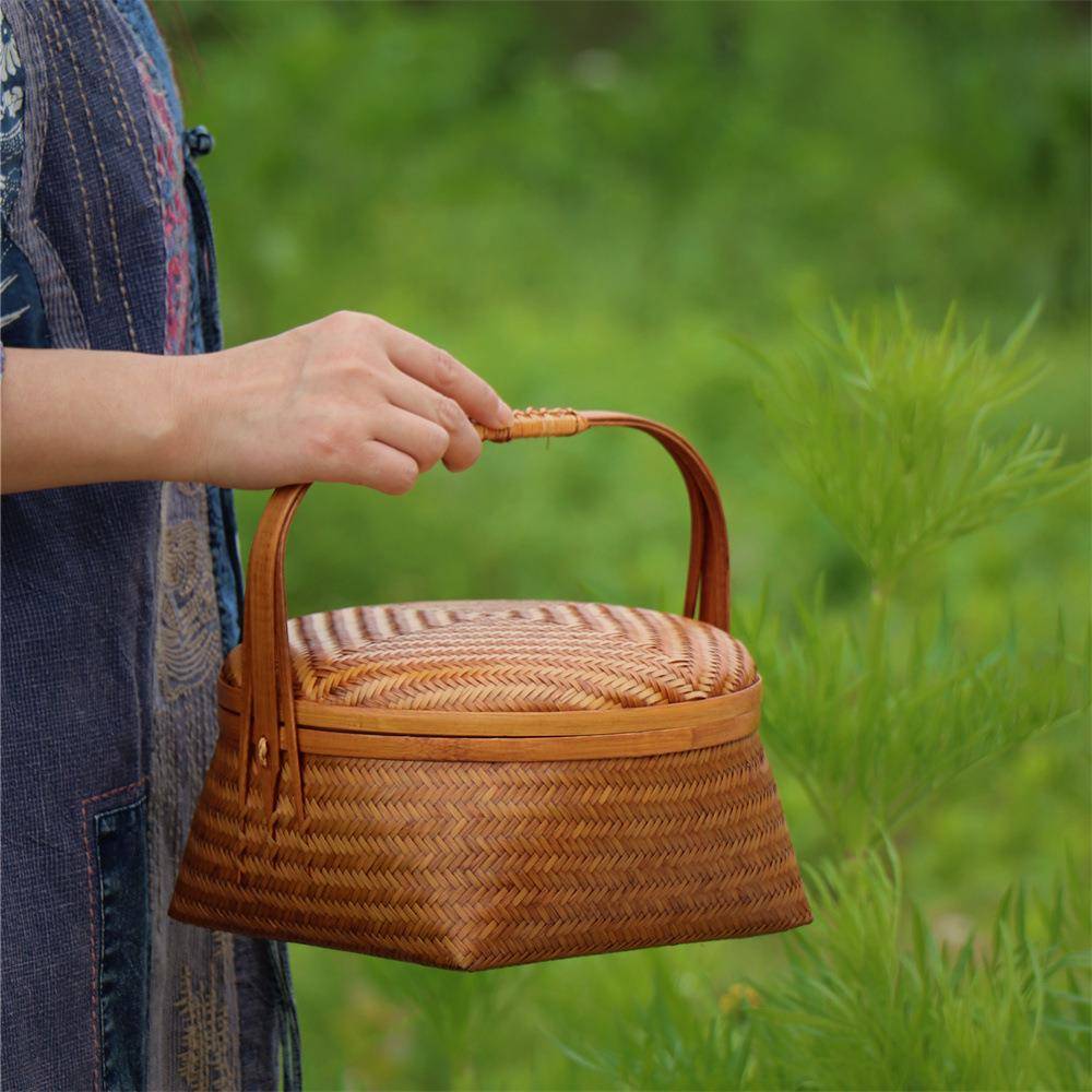 大漆竹编茶具收纳提篮水果篮竹编篮子竹制品竹工艺品竹篮子收纳