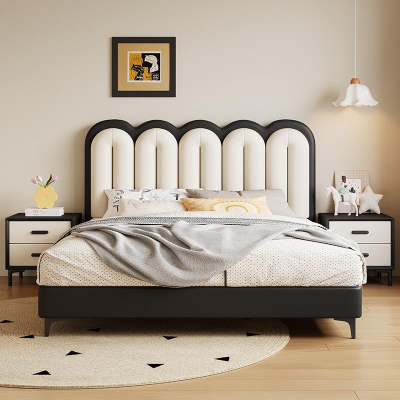 法式奶油风儿童床现代简约高端大气主卧双人涟漪波浪储物真皮艺床