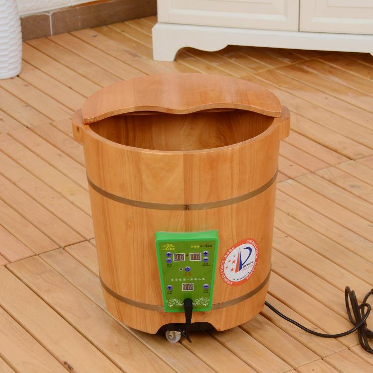 工厂恒温泡脚木桶高带盖足浴桶加热洗脚盆橡木足浴盆泡脚桶木桶40