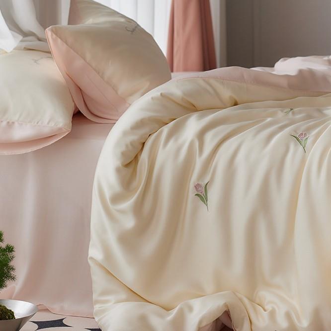 A类100支天丝长绒棉刺绣四件套夏季冰丝被套床单高级感舒适