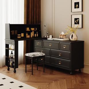 法式 复古实木l型化妆桌化妆柜收纳柜黑色斗柜一体梳妆台卧室家具